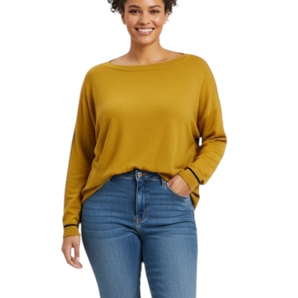 Joules Casual Cotton Blend Long Sleeve Scoop Neck Sweater Size 16 Mustard Yellow